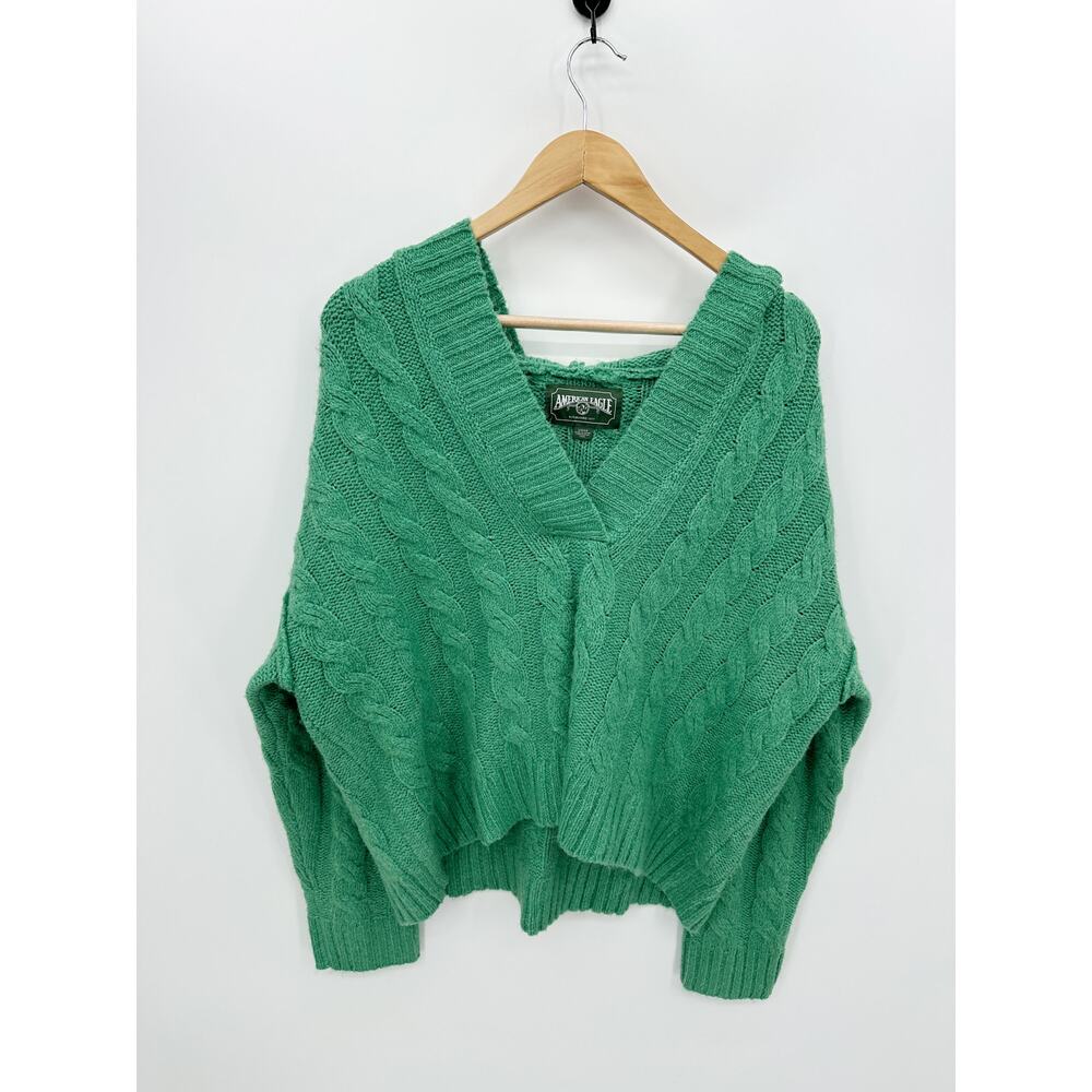 American Eagle Sweater Women Small Kelly Green Fisherman Hoodie Boxy Oversized